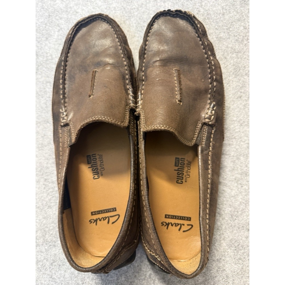 Clarks Collection Mens 10.5M Brown Leather Slip On Loafers OrthoLite 26139067